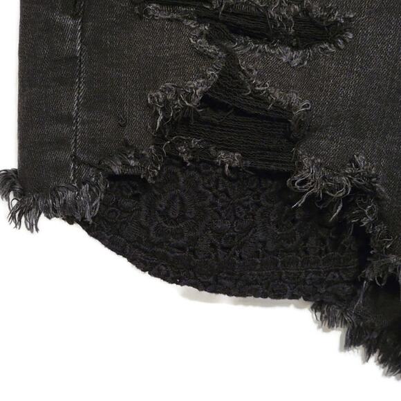 American Eagle High Rise Shortie Distressed Stretch Black Denim Short Size 8 - Picture 3 of 11